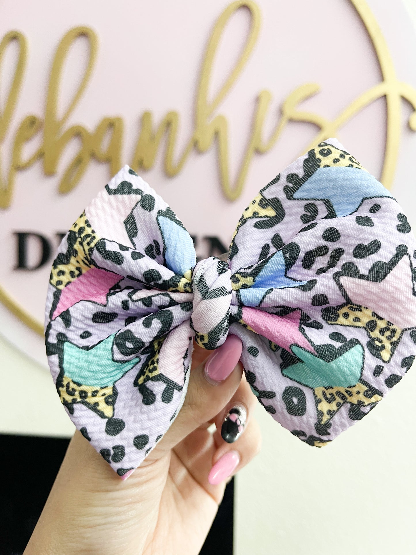 Purple leopard stars bow/ Piggies