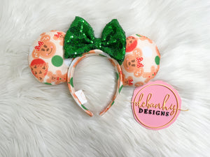 Ginger bread Minnie ears Green Bow