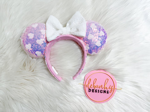 Pink & white hearts sequins Minnie ears