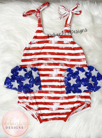 4th of july Camelia Romper