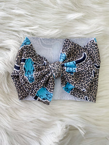 cheetah teal bull head headwrap