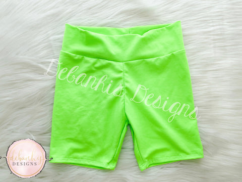 Neon green biker shorts kid/adult sizes