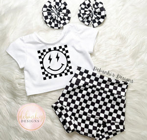 Checkered smiley Crop Top