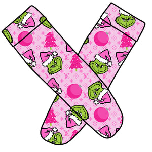 Pink grinch knee socks