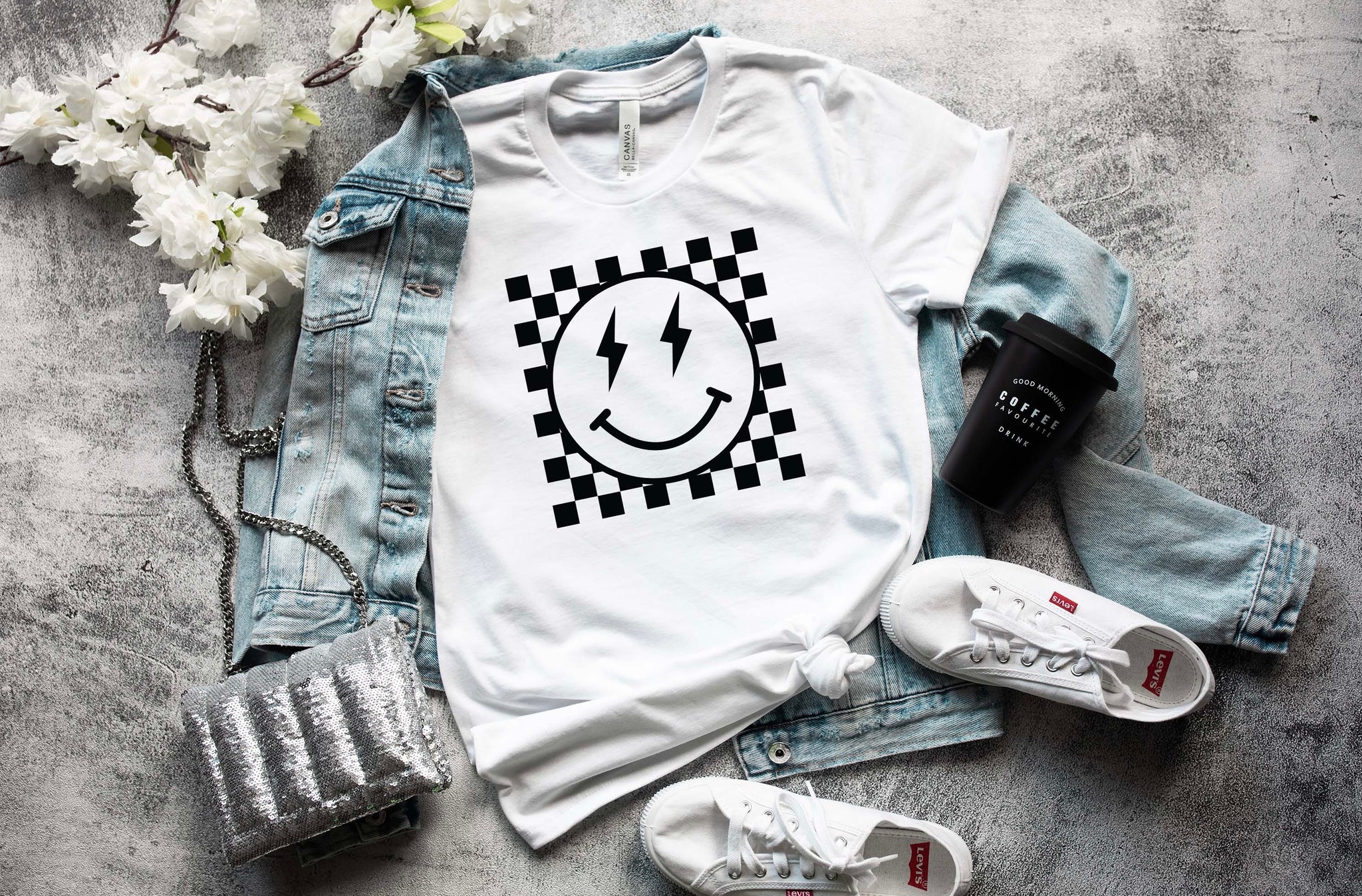 Checkered smiley Womens tee