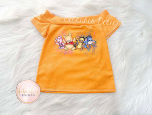 Winnie the pooh Mustard makayla style top