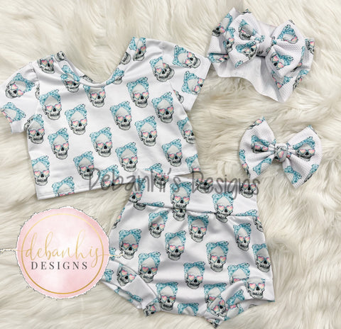 Summer Skeleton Crop top & bummies set