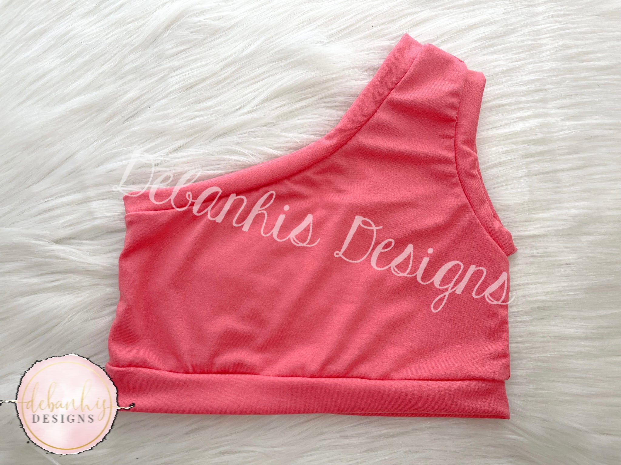 Coral one shoulder crop top kids/womes size