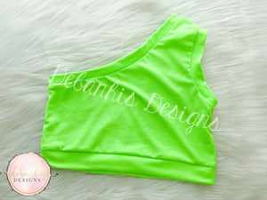 Neon green one shoulder crop top kids/womes size