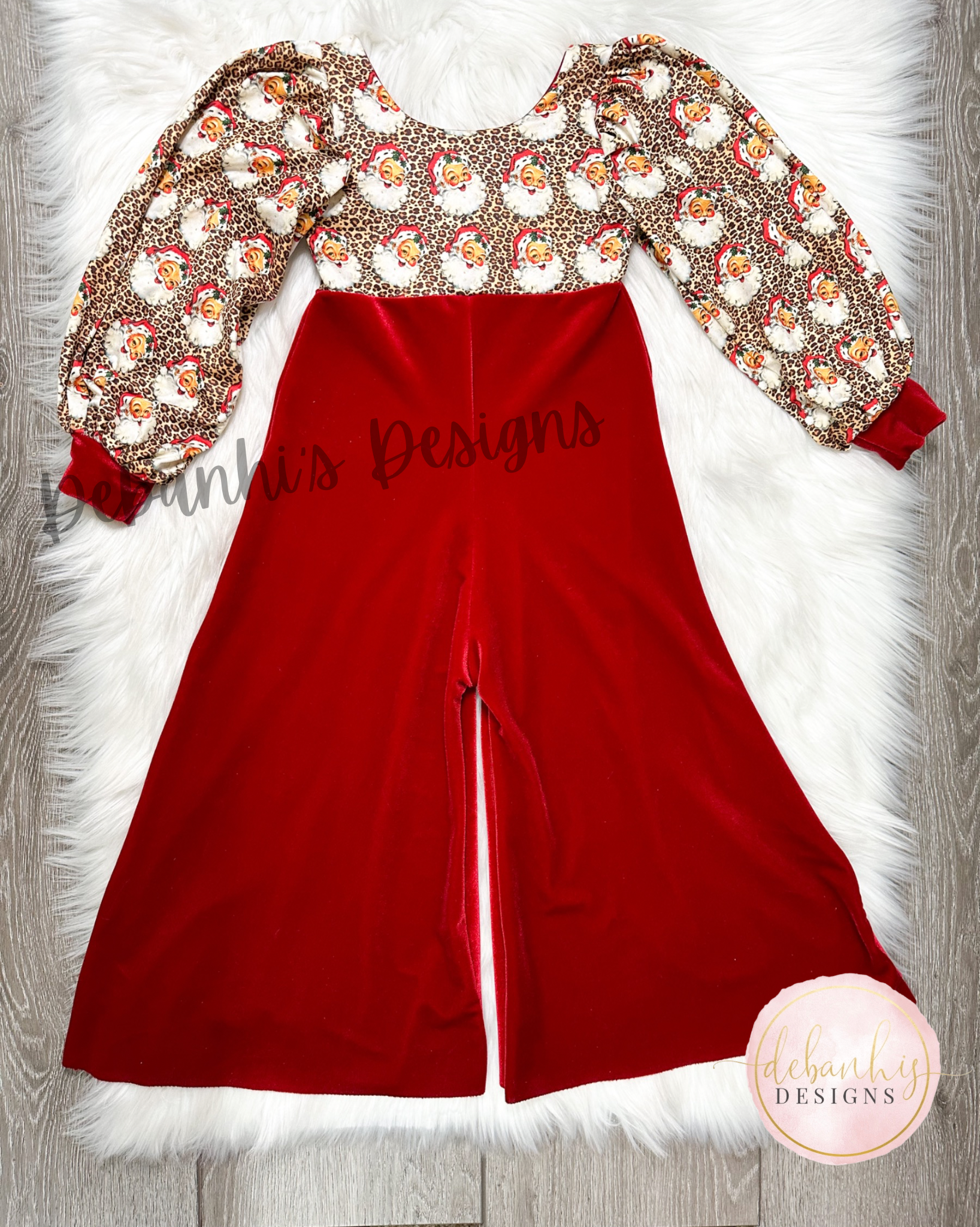 Santa/red velvet Puffy sleeves romper