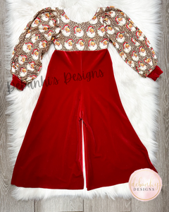 Santa/red velvet Puffy sleeves romper