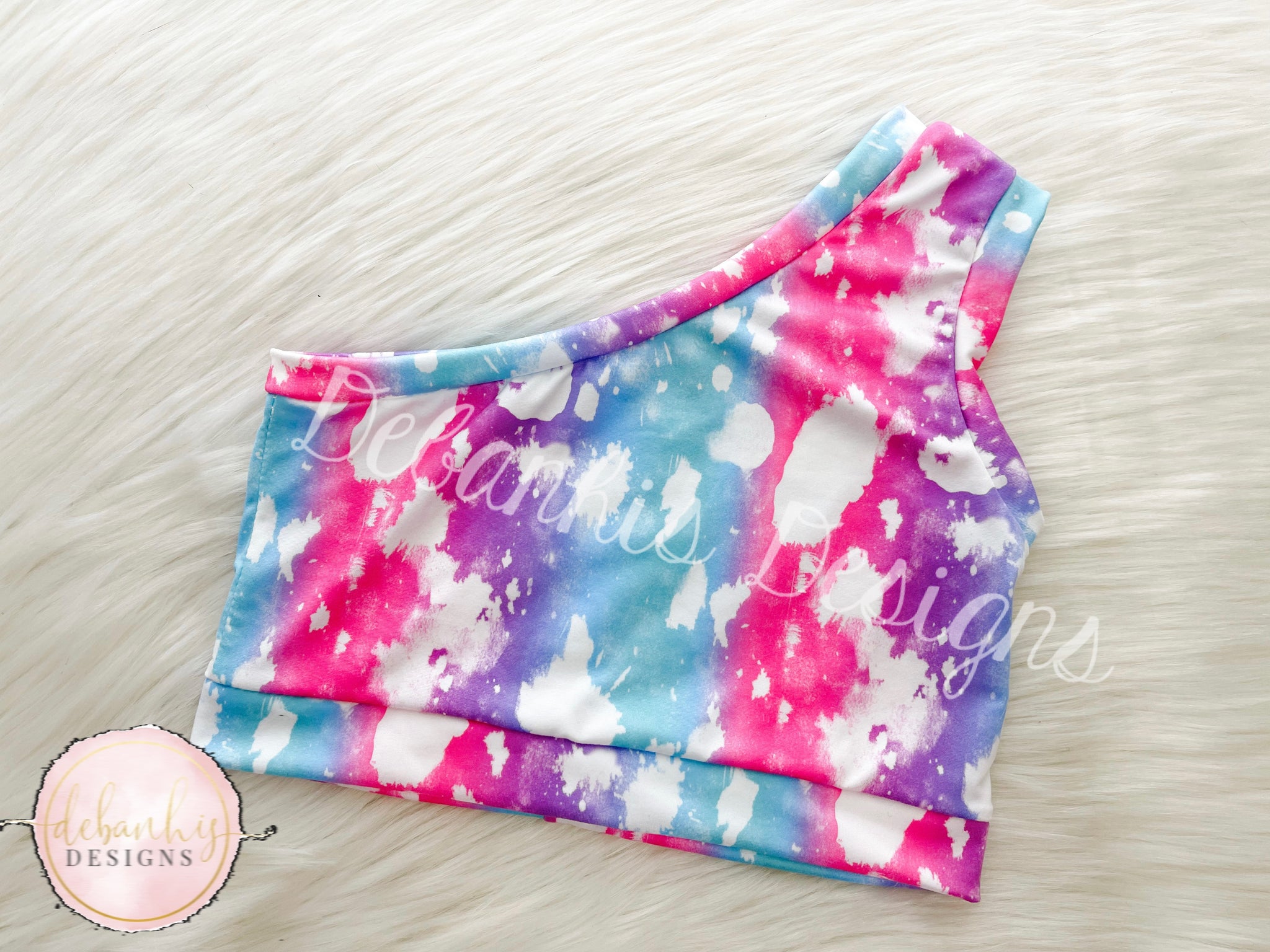 Cotton candy bleach one shoulder crop top kids/womes size