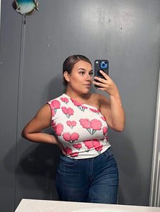 Cotton candy one shoulder womens crop top