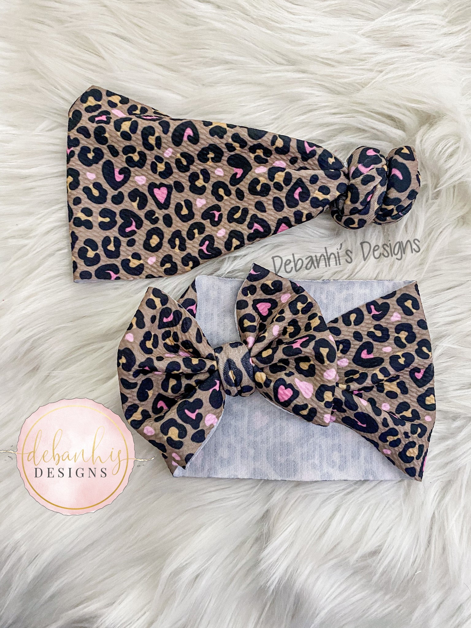 Cheetah/ pink hearts headwrap