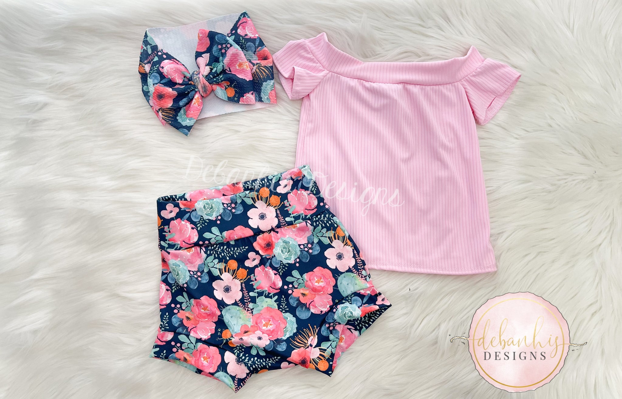 Navy, Pink flowers Choose Your Style