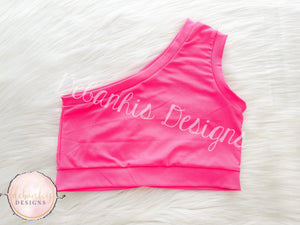 Neon pink one shoulder crop top kids/womes size