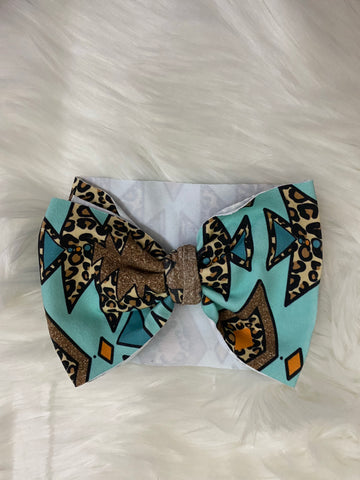 Turquoise & cheetah Headwrap/Top Knot