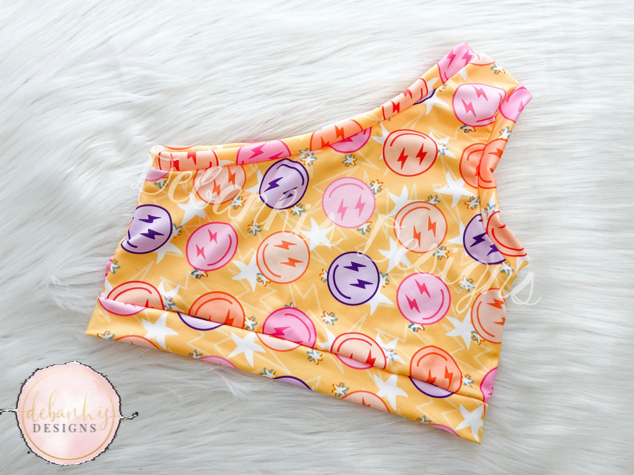 Rockstar smileys one shoulder crop top kids/womes size